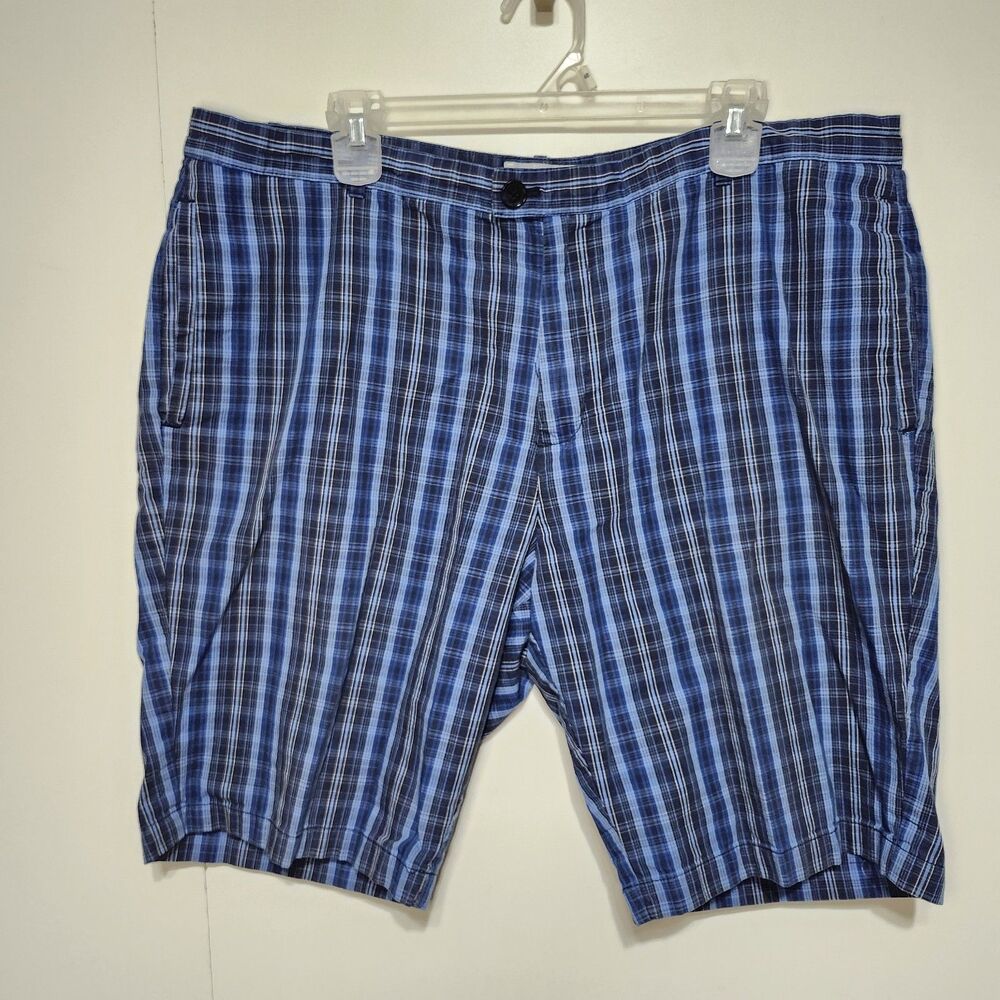 Calvin Klein Mens Plaid Shorts Size 40 Blue Black Cotton Casual Flat Front